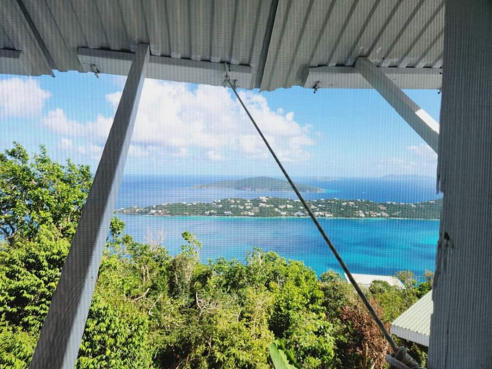 Yacht deck framing a USVI bay view
